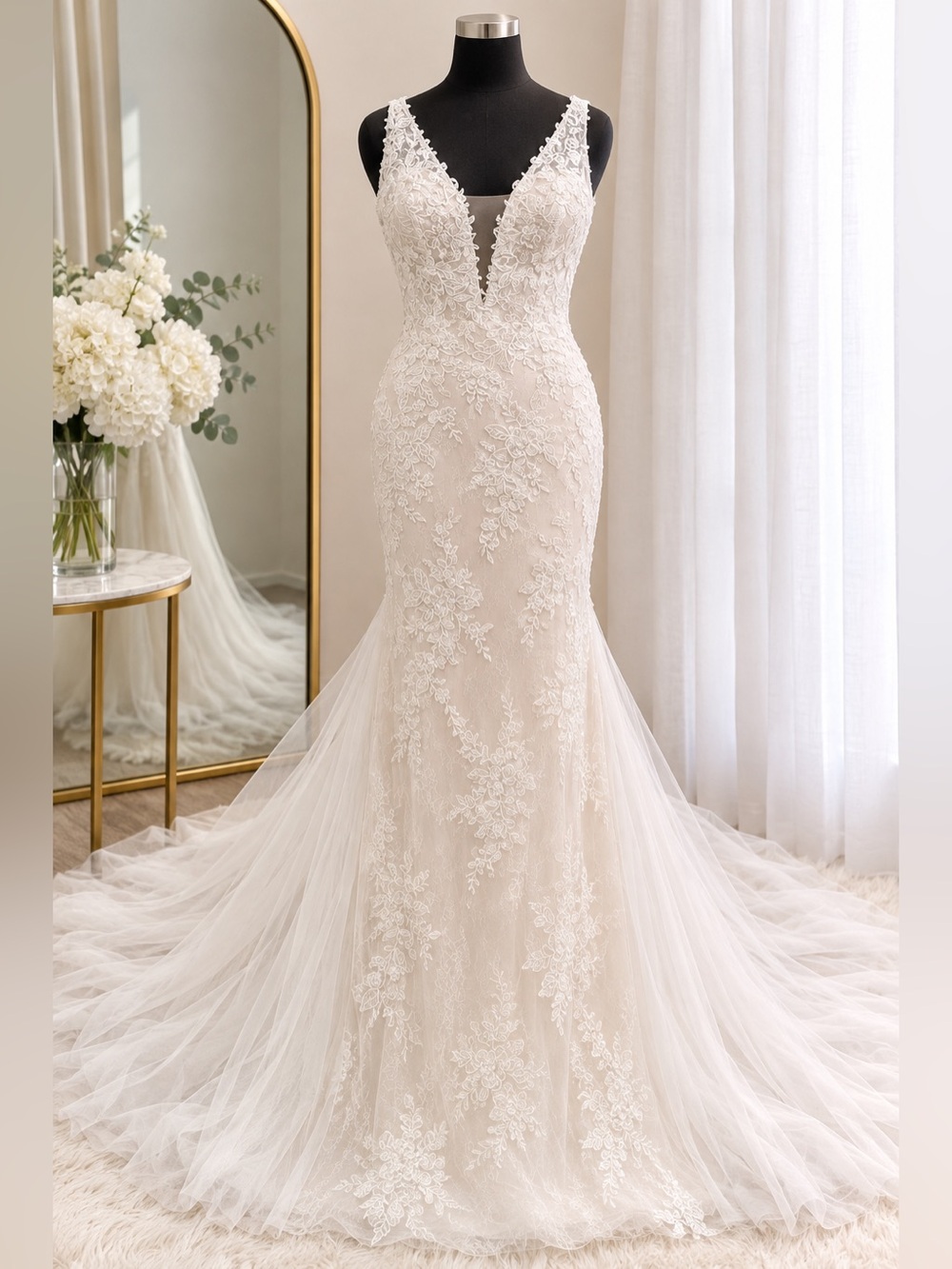Pronovias Mansfield Wedding Dress Size 14 Ivory Lace Fit & Flare New With Tags